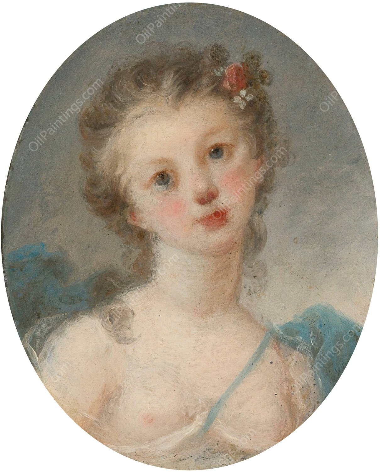 Portrait Of A Lady  by French School - Hand-Painted Oil Painting Reproduction