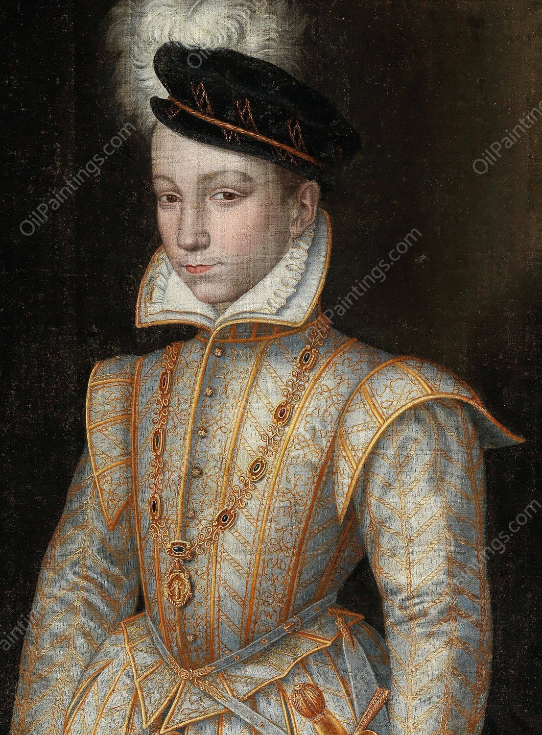 Portrait Of King Charles IX Of France  by French School - Hand-Painted Oil Painting Reproduction