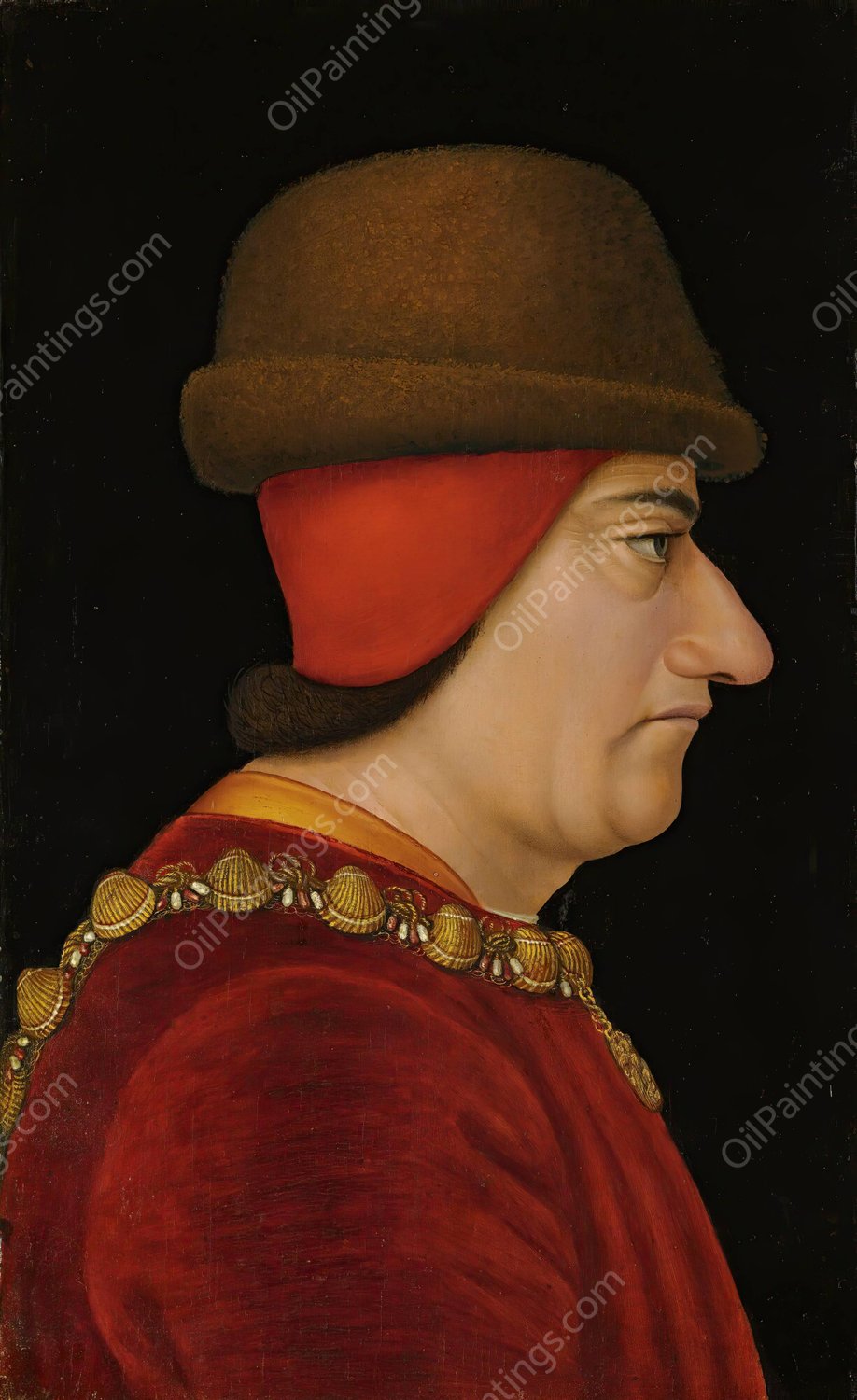 Profile Portrait Of Louis Xi, King Of France  by French School - Hand-Painted Oil Painting Reproduction