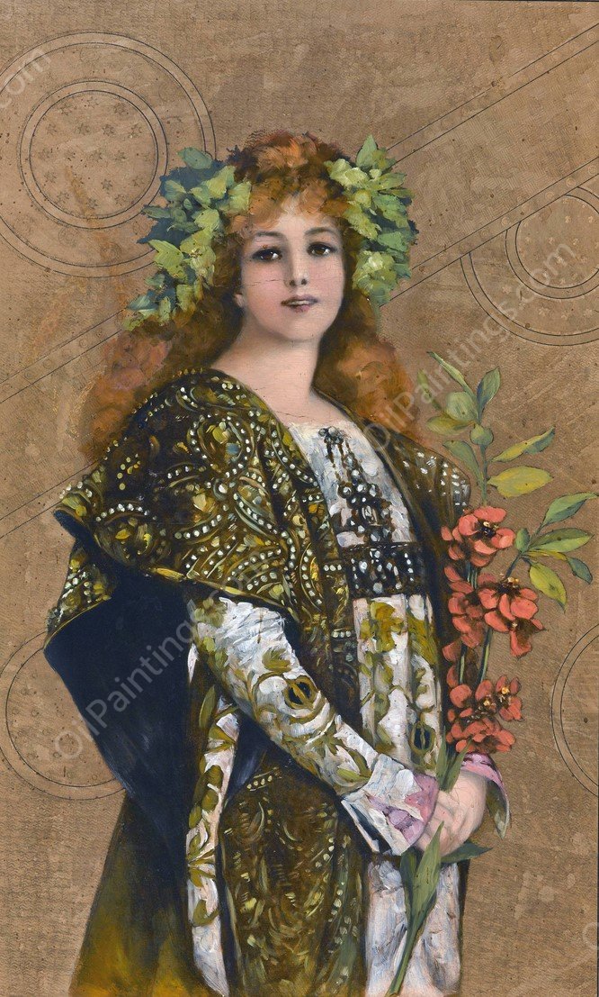 Sarah Bernhardt In Gismonda  by French School - Hand-Painted Oil Painting Reproduction