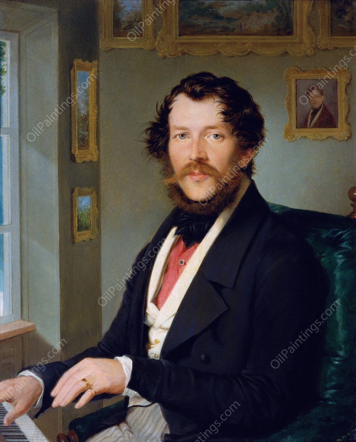 Bildnis eines Herrn vor dem Klavier  by Friedrich Johann Gottlieb Lieder - Hand-Painted Oil Painting Reproduction