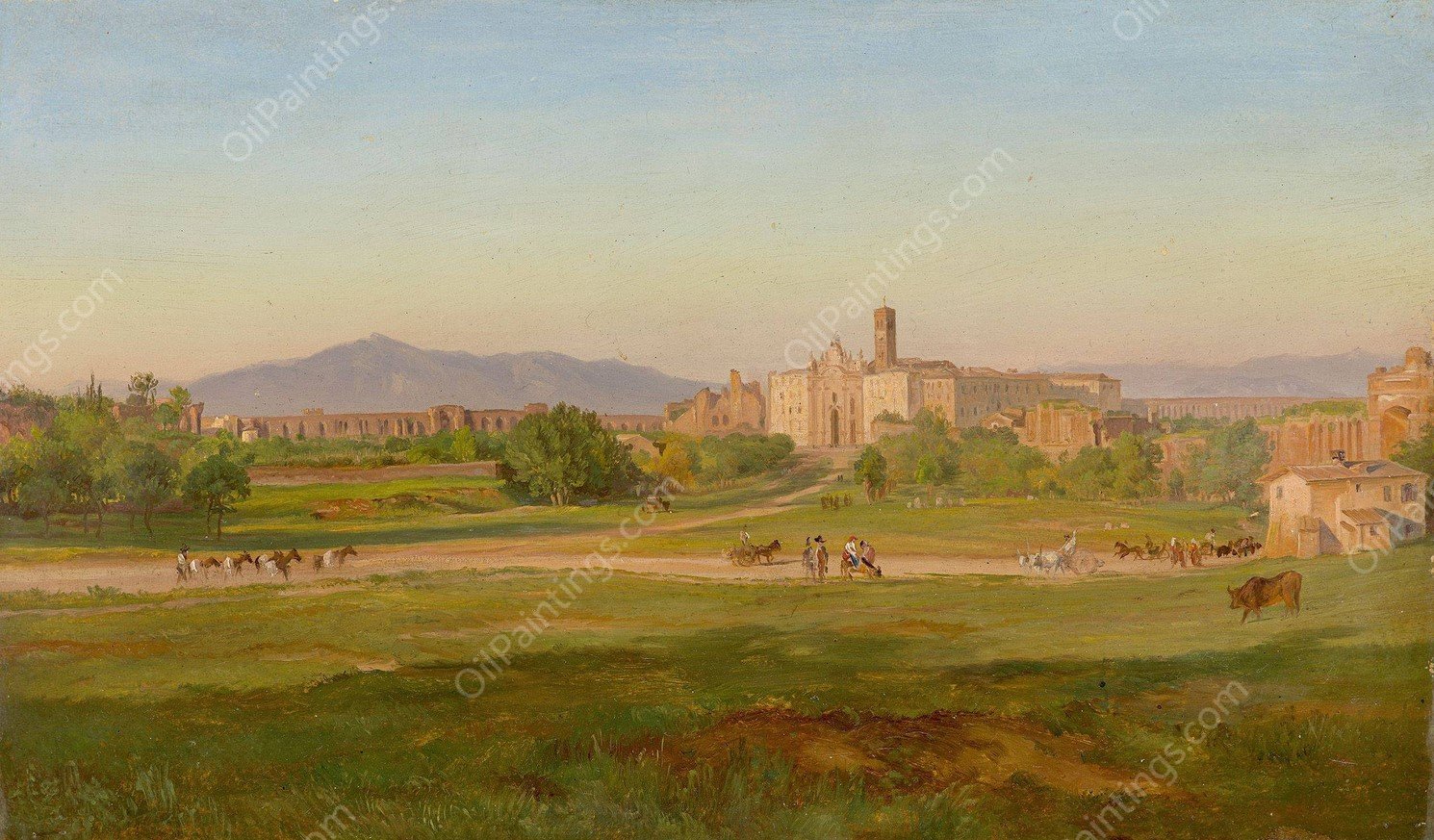Blick auf die Basilica di Santa Croce in Gerusalemme  by Friedrich Loos - Hand-Painted Oil Painting Reproduction
