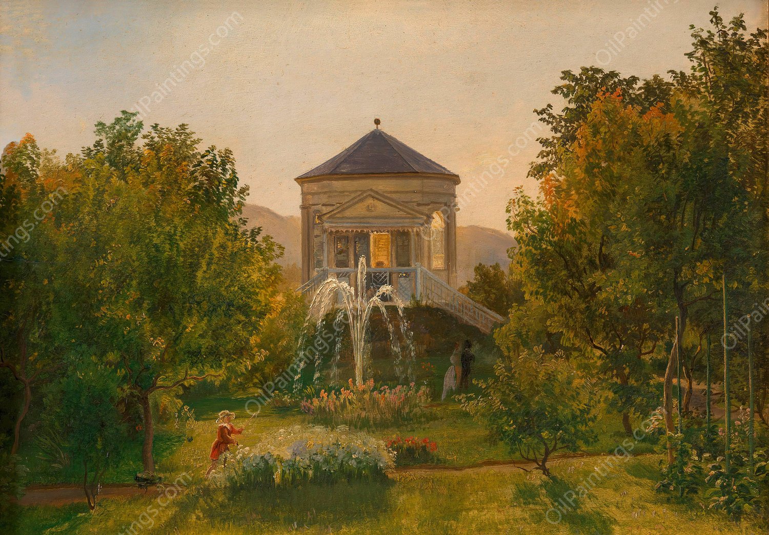 Das Gartenhaus beim Landhaus von Johann Baptist Weis in Speising  by Friedrich Loos - Hand-Painted Oil Painting Reproduction