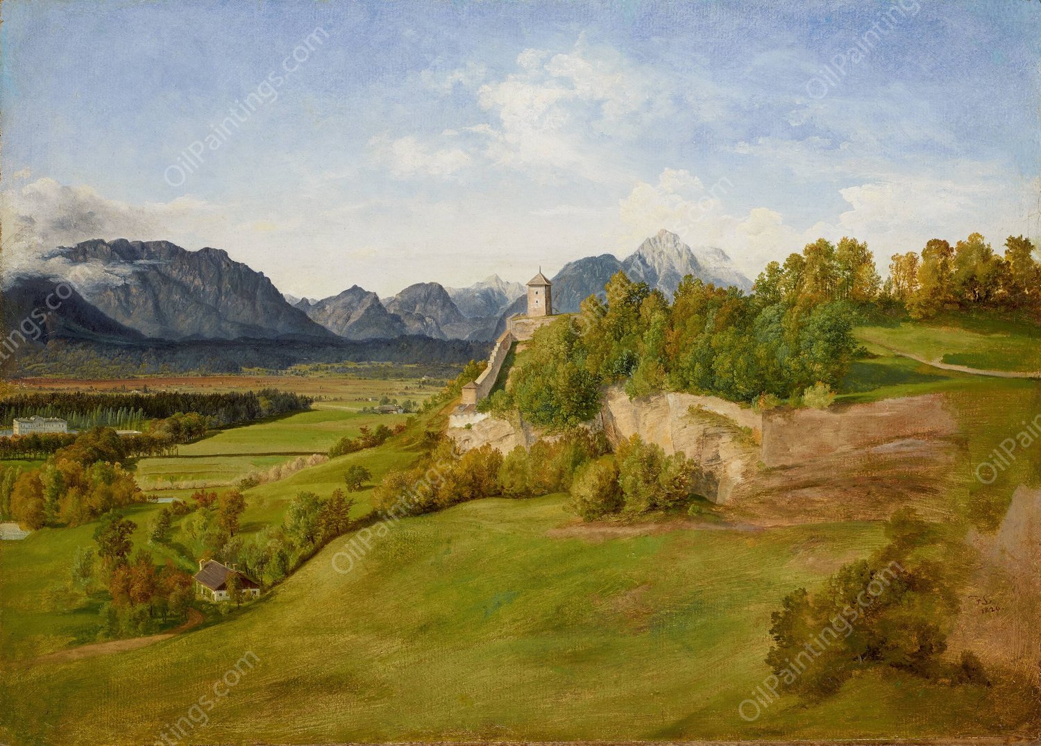 Der MOnchsberg in Salzburg mit dem Josefsturm  by Friedrich Loos - Hand-Painted Oil Painting Reproduction