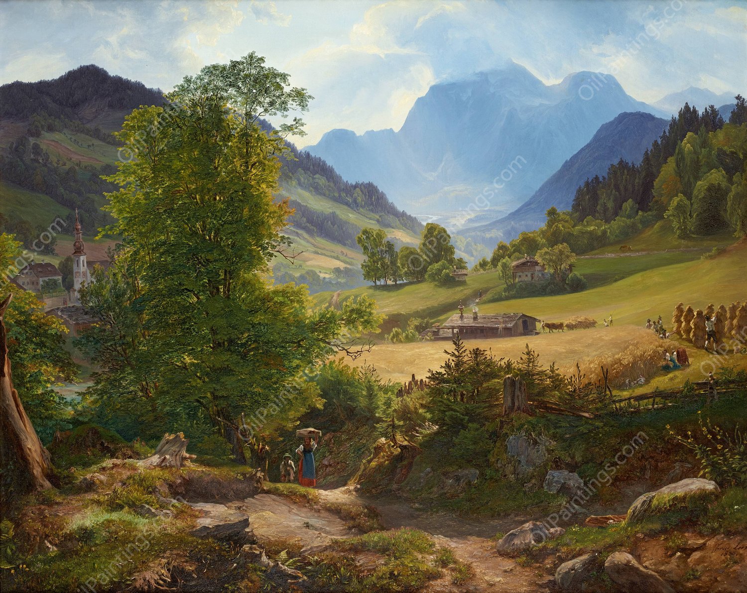 Die Ramsau bei Berchtesgaden  by Friedrich Loos - Hand-Painted Oil Painting Reproduction