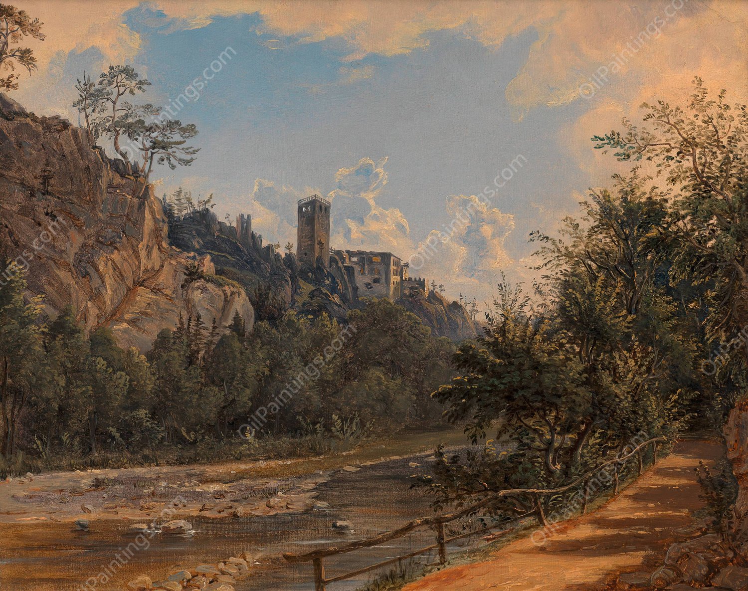 Ruine Rauhenstein bei Baden  by Friedrich Loos - Hand-Painted Oil Painting Reproduction