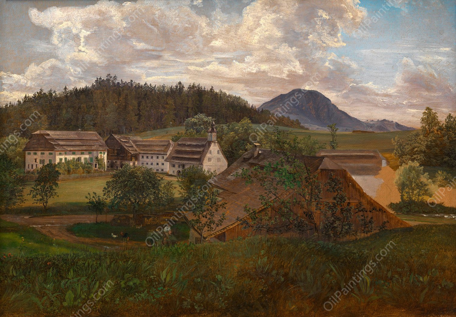 Salzburgische Landschaft mit Gutshof  by Friedrich Loos - Hand-Painted Oil Painting Reproduction