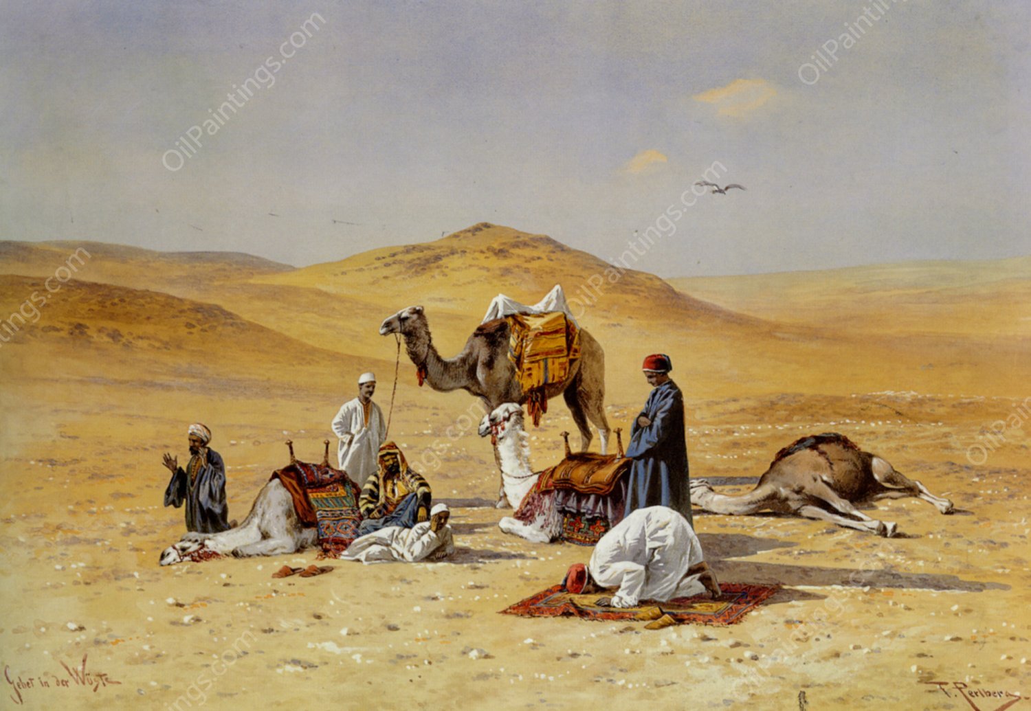 Gebet in der Wuste by Friedrich Perlberg - Hand-Painted Oil Painting Reproduction