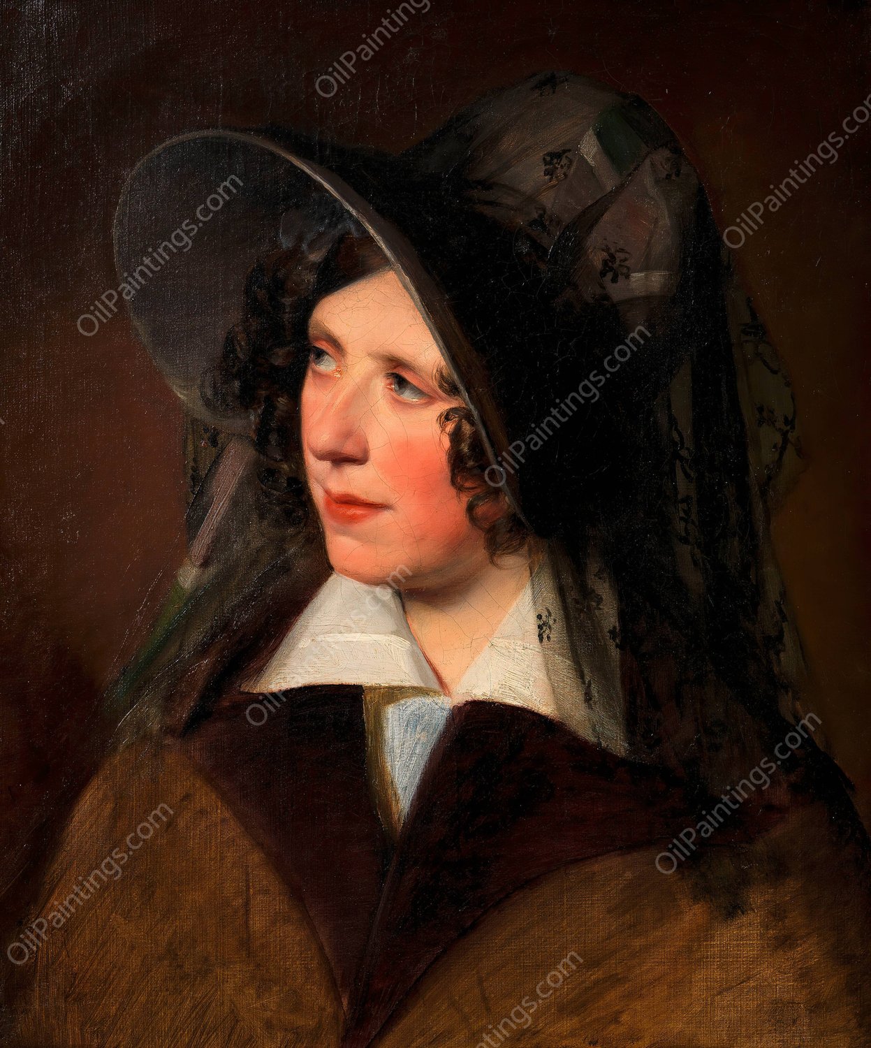 Antonie Amerling mit schwarzem Schleierhut  by Friedrich Von Amerling - Hand-Painted Oil Painting Reproduction