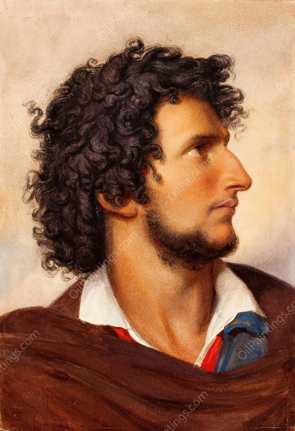 Head of a Young Bearded Venetian Man in Profile  by Friedrich Von Amerling - Hand-Painted Oil Painting Reproduction