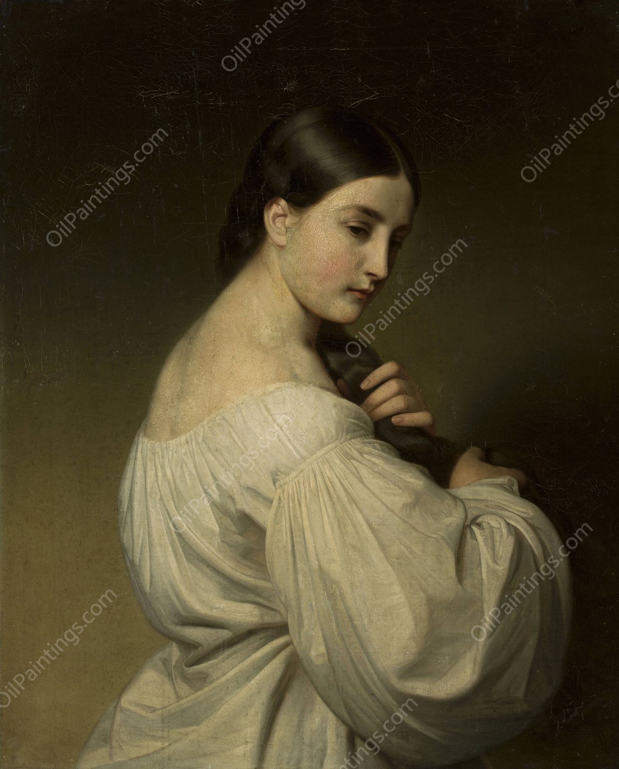 Portrait of a young woman by Friedrich Von Amerling - Hand-Painted Oil Painting Reproduction