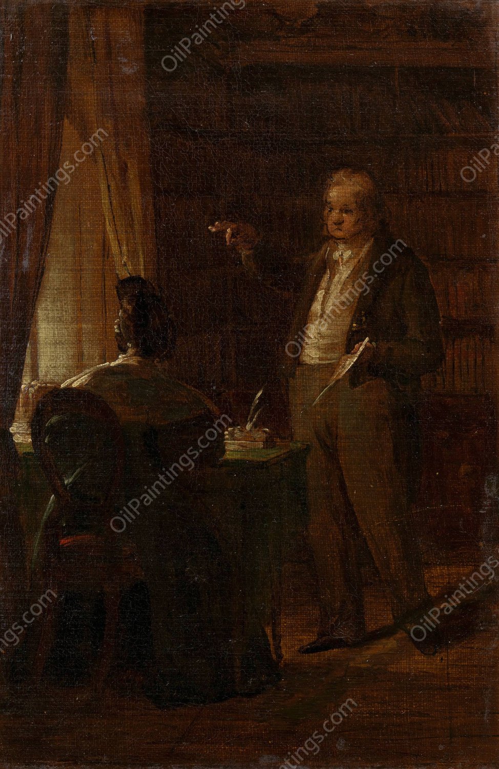 Prof. Dr. Ignaz Rudolf Bischoff von Altenstern, seiner Gattin Johanna diktierend  by Friedrich Von Amerling - Hand-Painted Oil Painting Reproduction