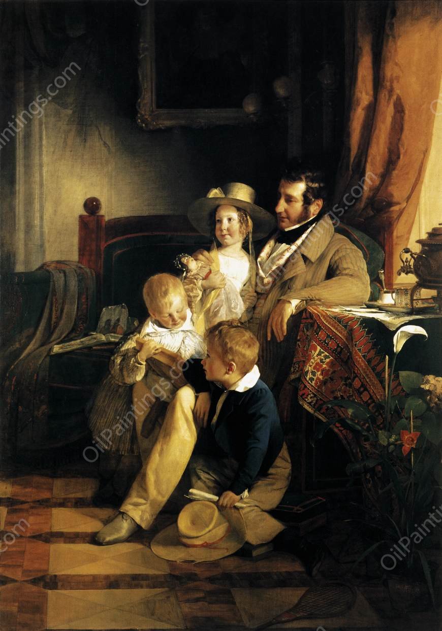 Rudolf von Arthaber with His Children by Friedrich Von Amerling - Hand-Painted Oil Painting Reproduction