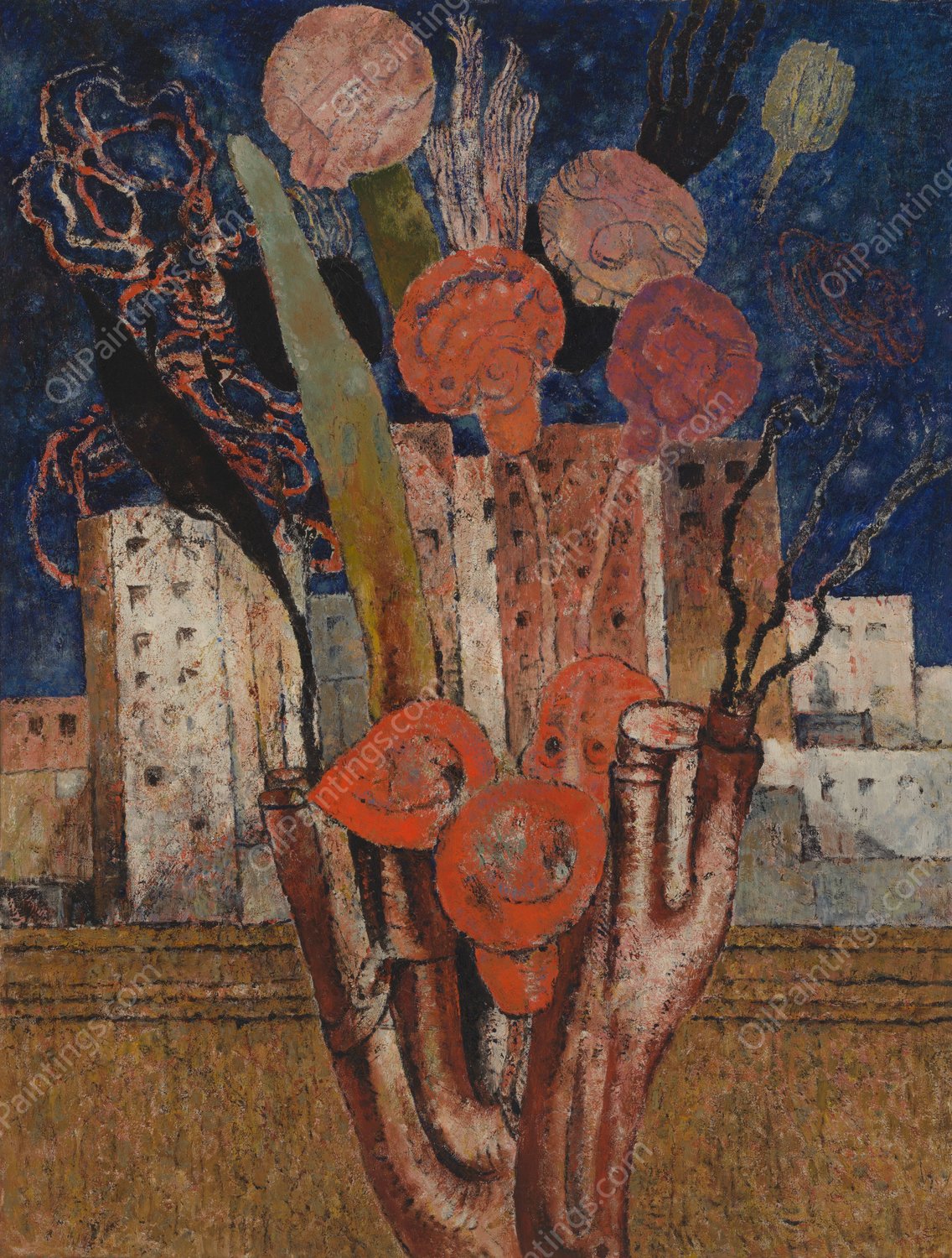 Bloemen over de stad  by Frits Van Den Berghe - Hand-Painted Oil Painting Reproduction