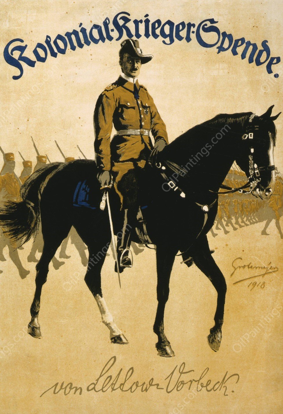 Kolonial-Krieger-Spende. Von Lettow-Vorbeck  by Fritz Grotemeyer - Hand-Painted Oil Painting Reproduction