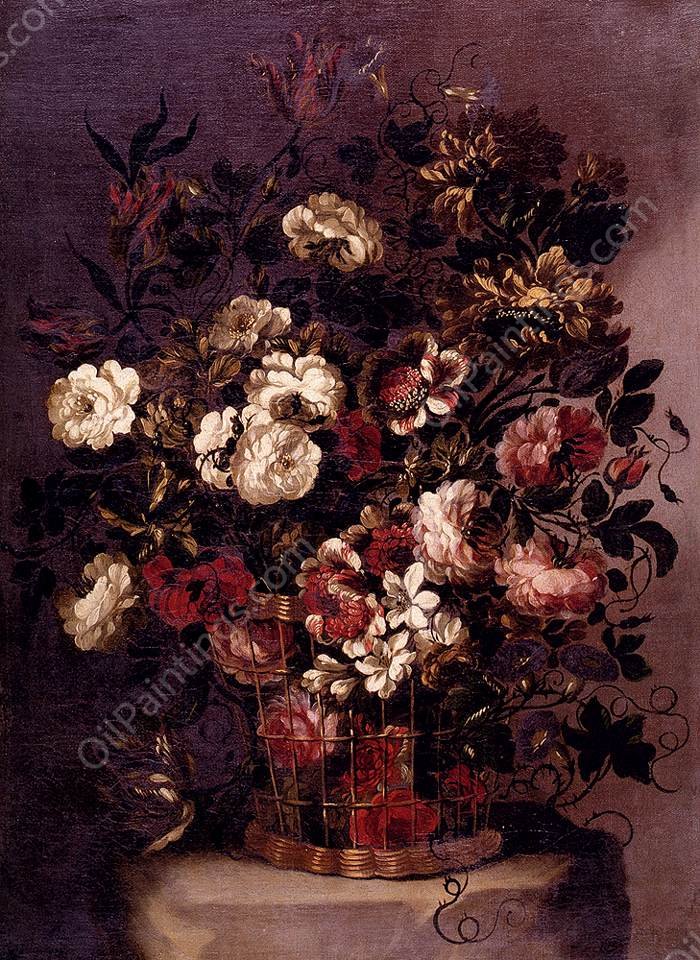 Still-Life of Flowers in a Woven Basket by Gabriel De La Corte - Hand-Painted Oil Painting Reproduction