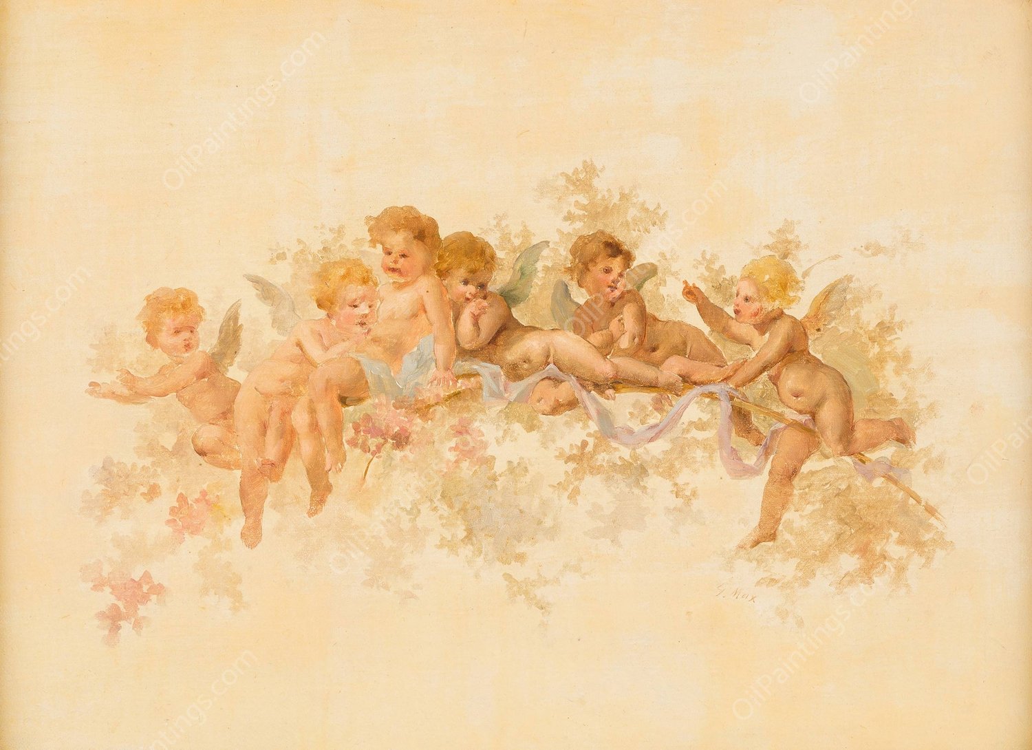 Putto by Gabriel Von Max - Hand-Painted Oil Painting Reproduction