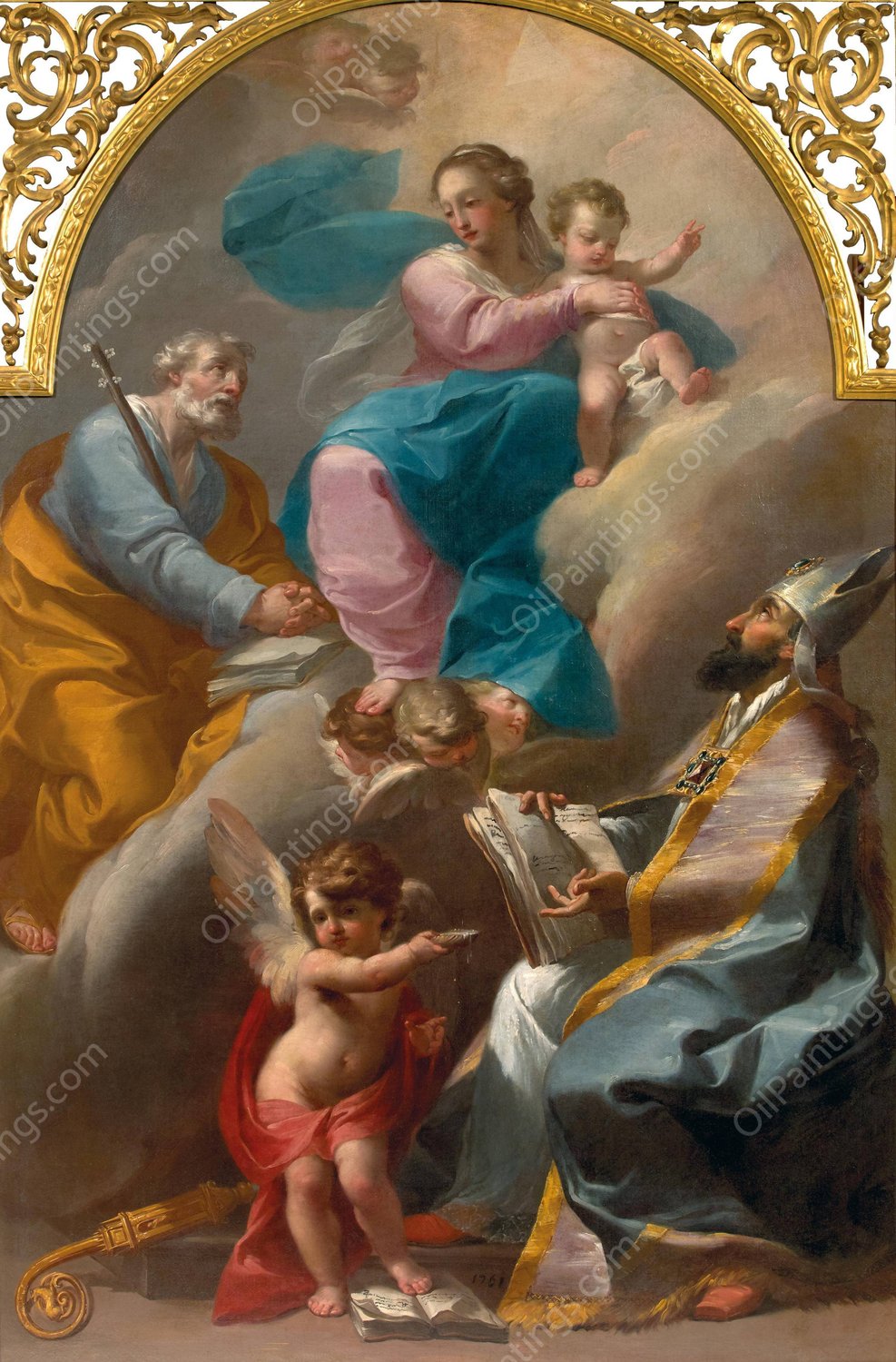 The Holy Family with Saint Augustine by Gaetano Gandolfi - Hand-Painted Oil Painting Reproduction