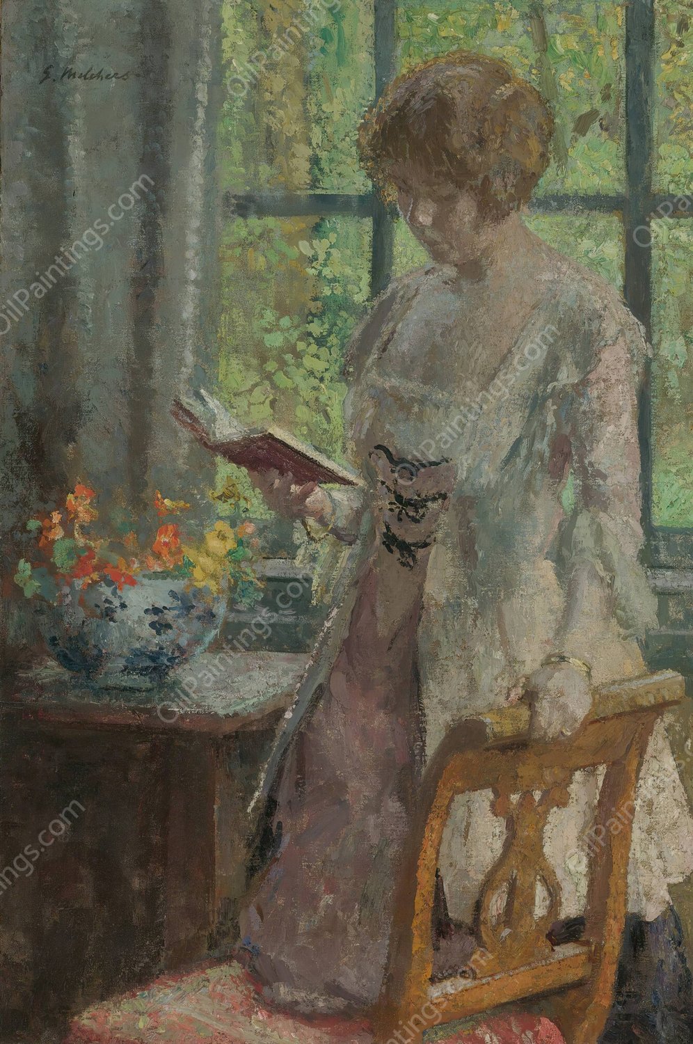 Young Woman Reading  by Gari Melchers - Hand-Painted Oil Painting Reproduction