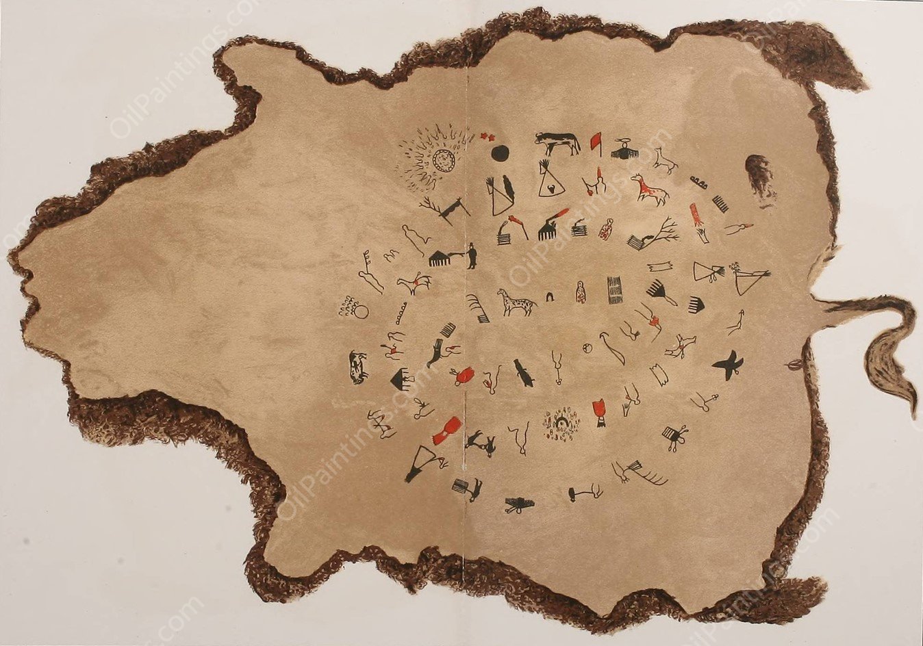 Lone Dog's Winter Count  by Garrick Mallery - Hand-Painted Oil Painting Reproduction