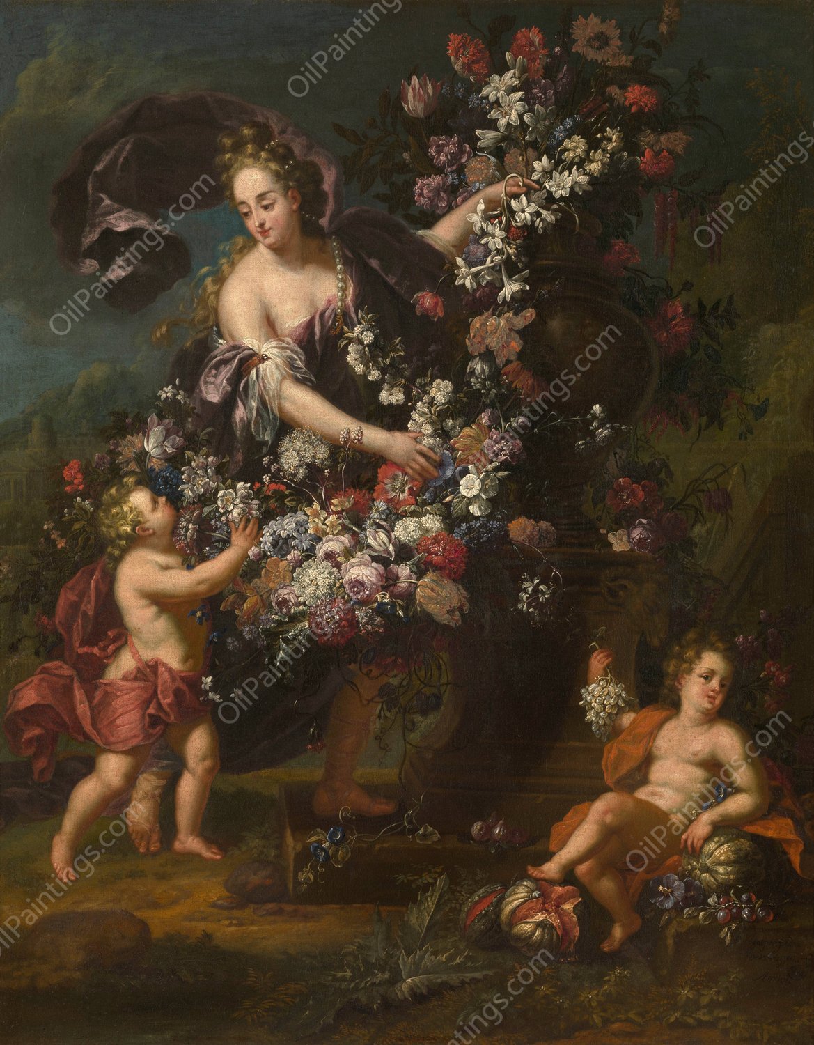 Allegorical Figure with Flowers  by Gaspar Peeter Verbruggen The Younger - Hand-Painted Oil Painting Reproduction