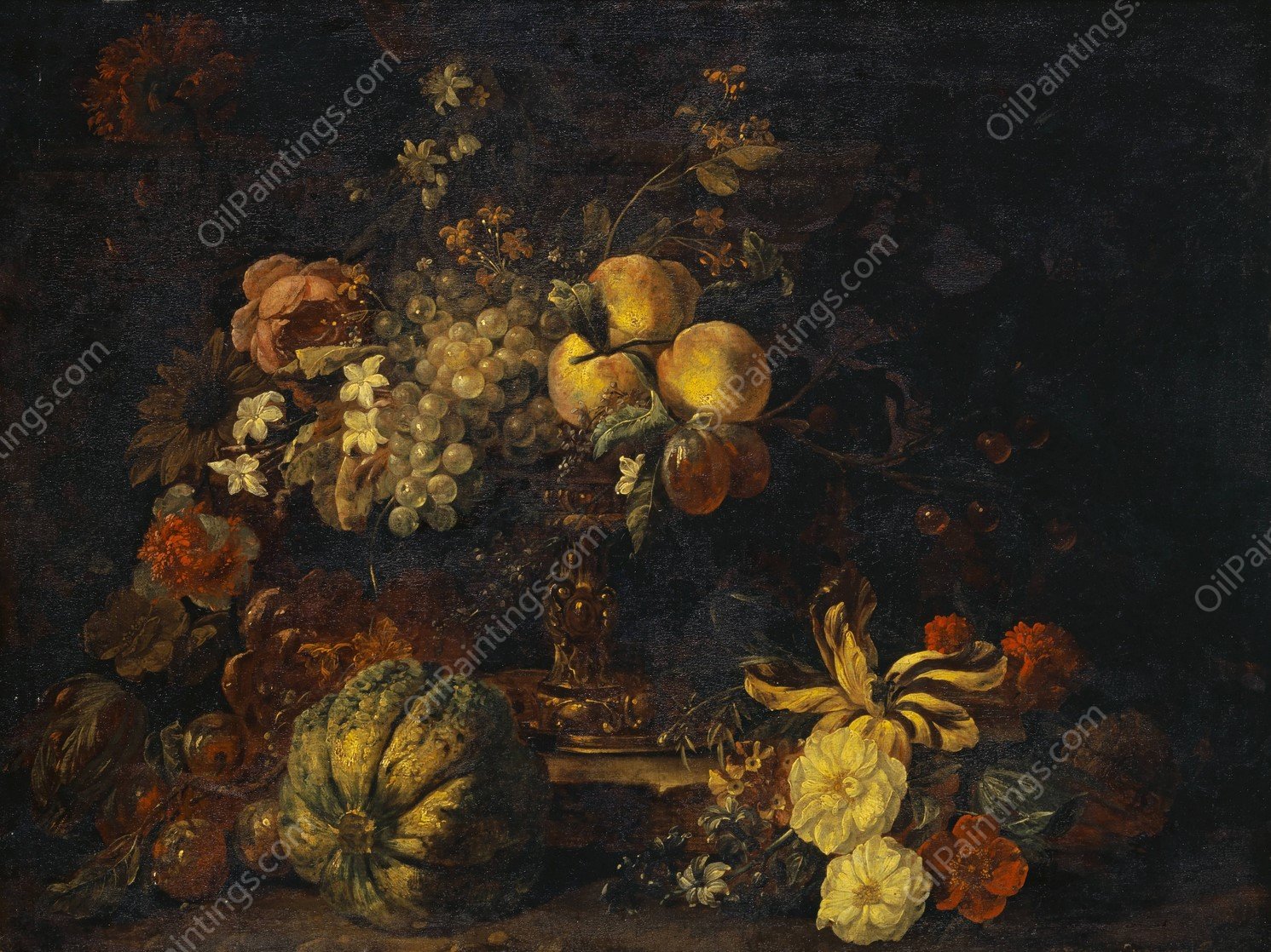 Still Life With Flowers And Fruit  by Gaspar Peeter Verbruggen The Younger - Hand-Painted Oil Painting Reproduction