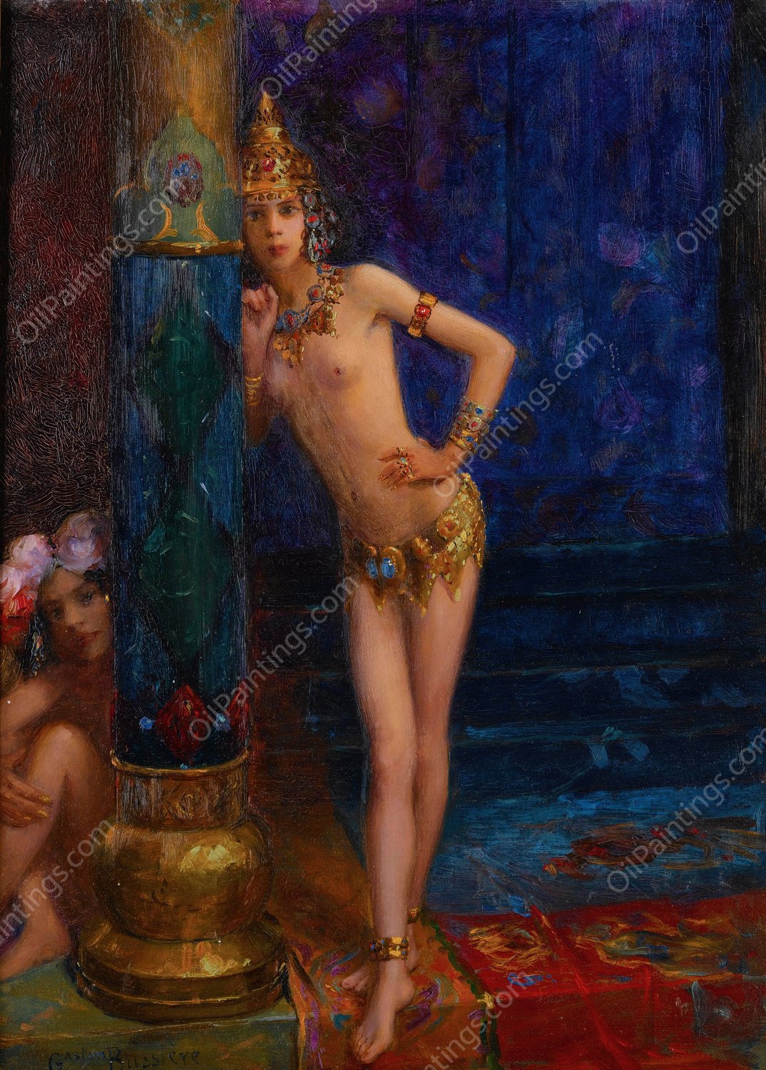 Two Dancers  by Gaston Bussiere - Hand-Painted Oil Painting Reproduction