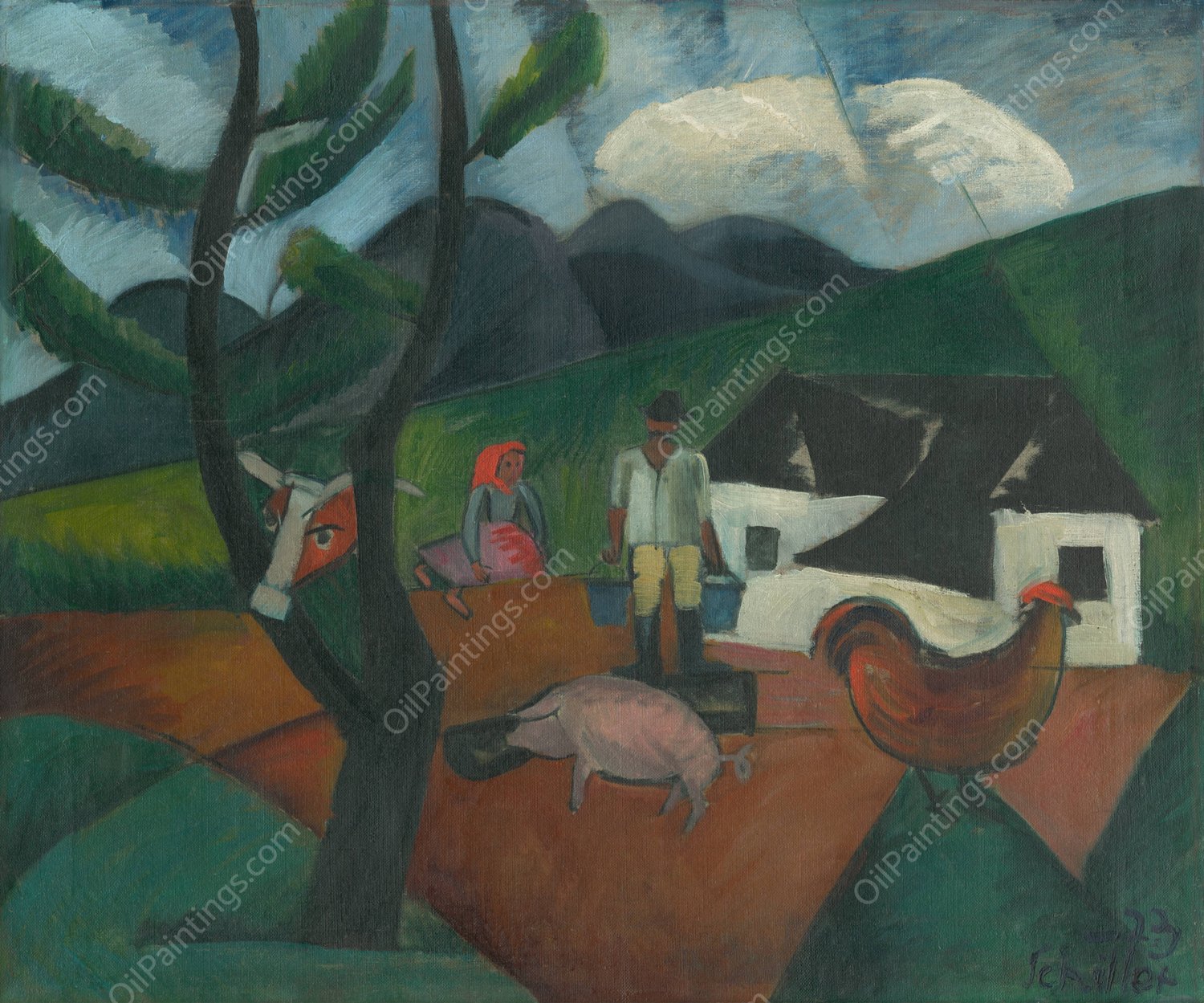 Hospodarsky dvor  by Gejza Schiller - Hand-Painted Oil Painting Reproduction