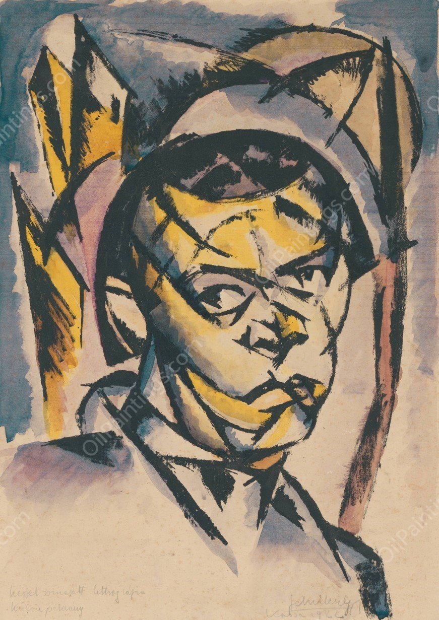 Man's head  by Gejza Schiller - Hand-Painted Oil Painting Reproduction