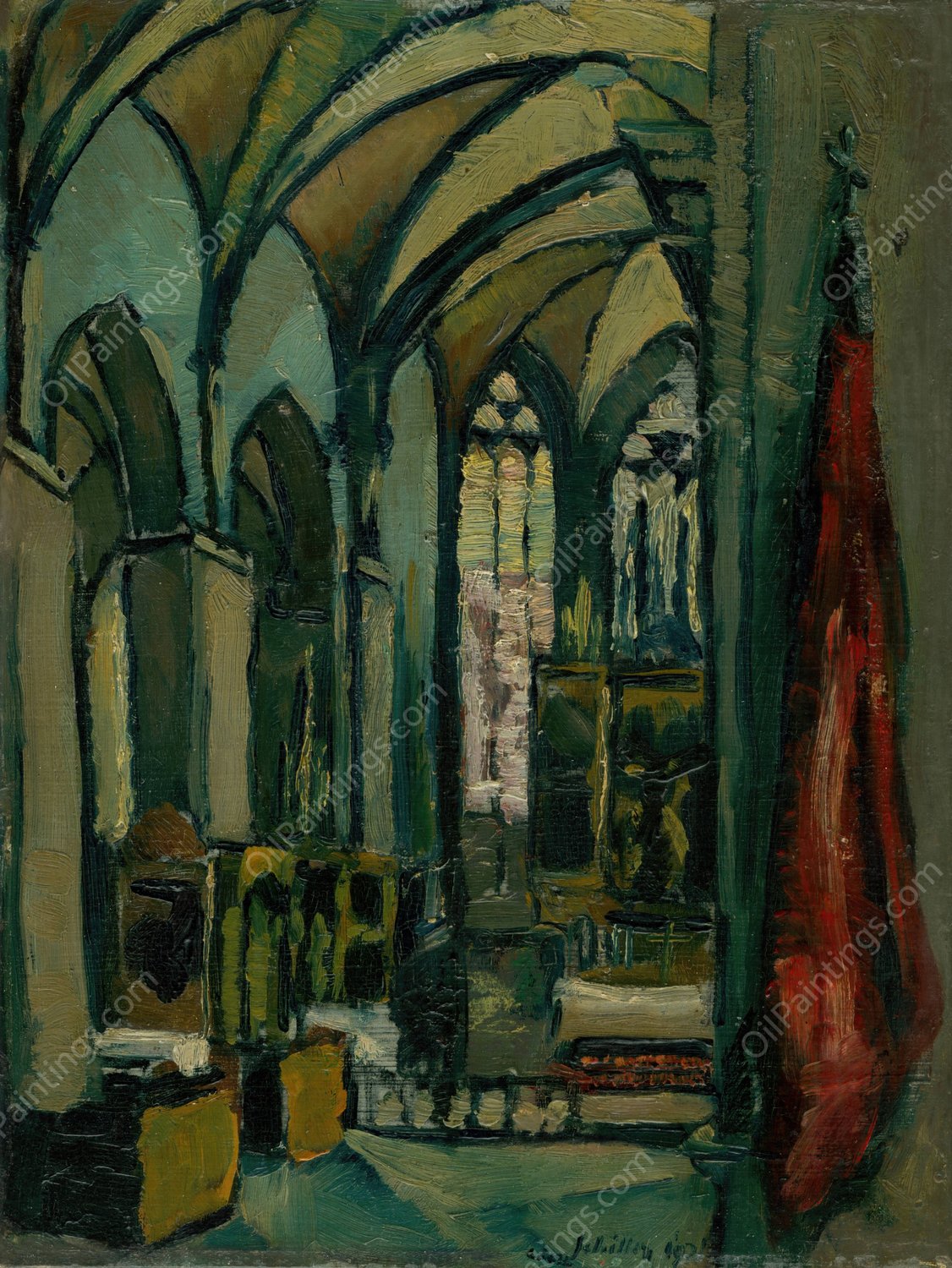 Vnutro kostola  by Gejza Schiller - Hand-Painted Oil Painting Reproduction