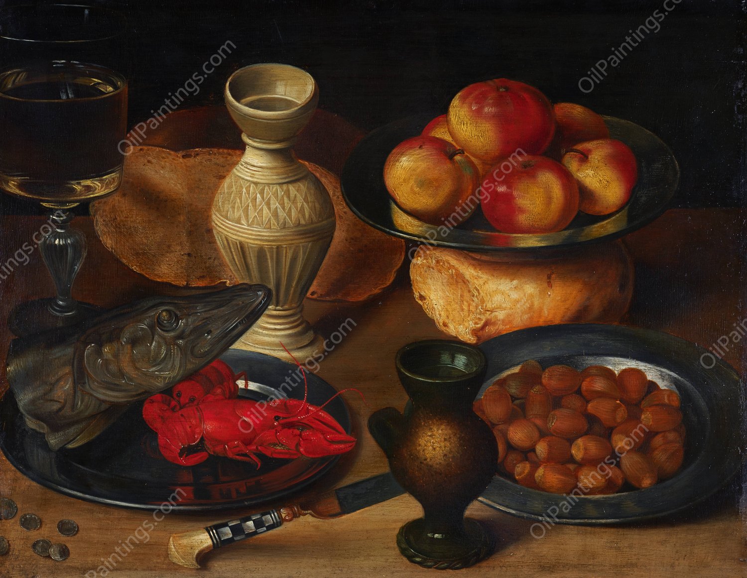 Still Life With Pike'S Head And Hazelnuts  by Georg Flegel - Hand-Painted Oil Painting Reproduction
