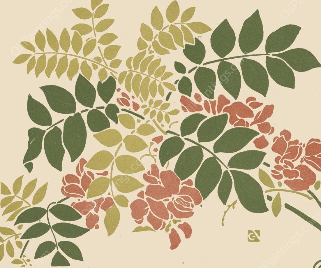 Abstract design based on flowering plants  by George Auriol - Hand-Painted Oil Painting Reproduction