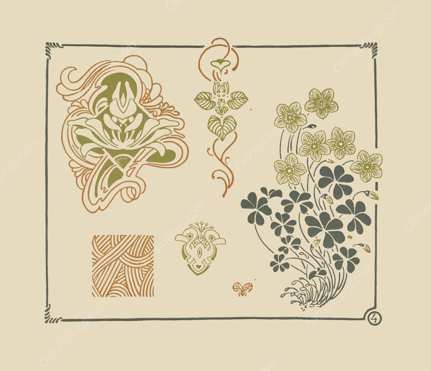 Abstract design based on flowers and leaves.  by George Auriol - Hand-Painted Oil Painting Reproduction