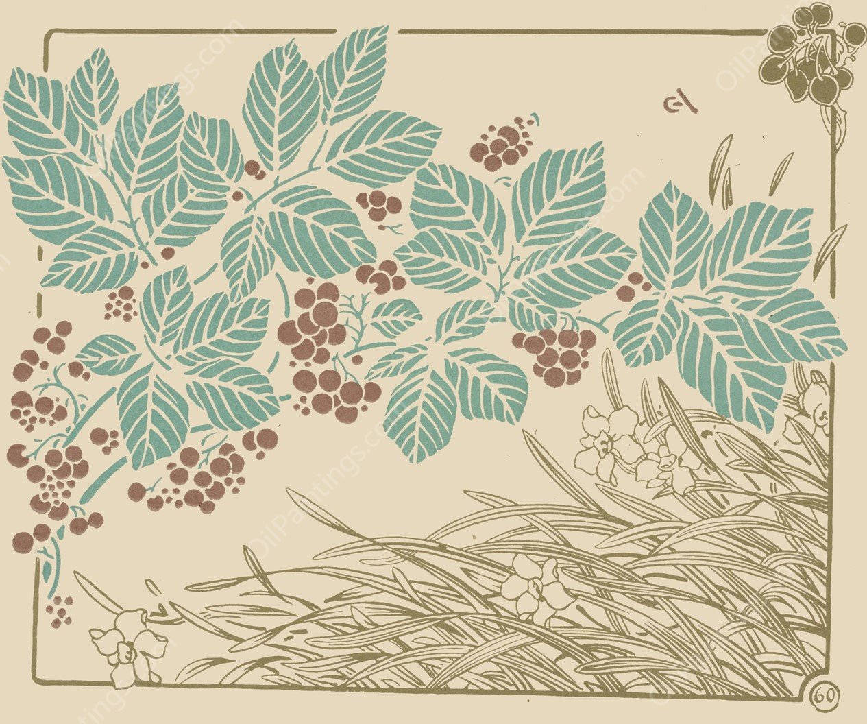 Abstract design based on leaves, grass, and flowers  by George Auriol - Hand-Painted Oil Painting Reproduction