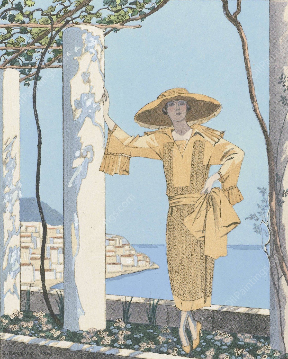 Amalfi. Robe, de Worth  by George Barbier - Hand-Painted Oil Painting Reproduction