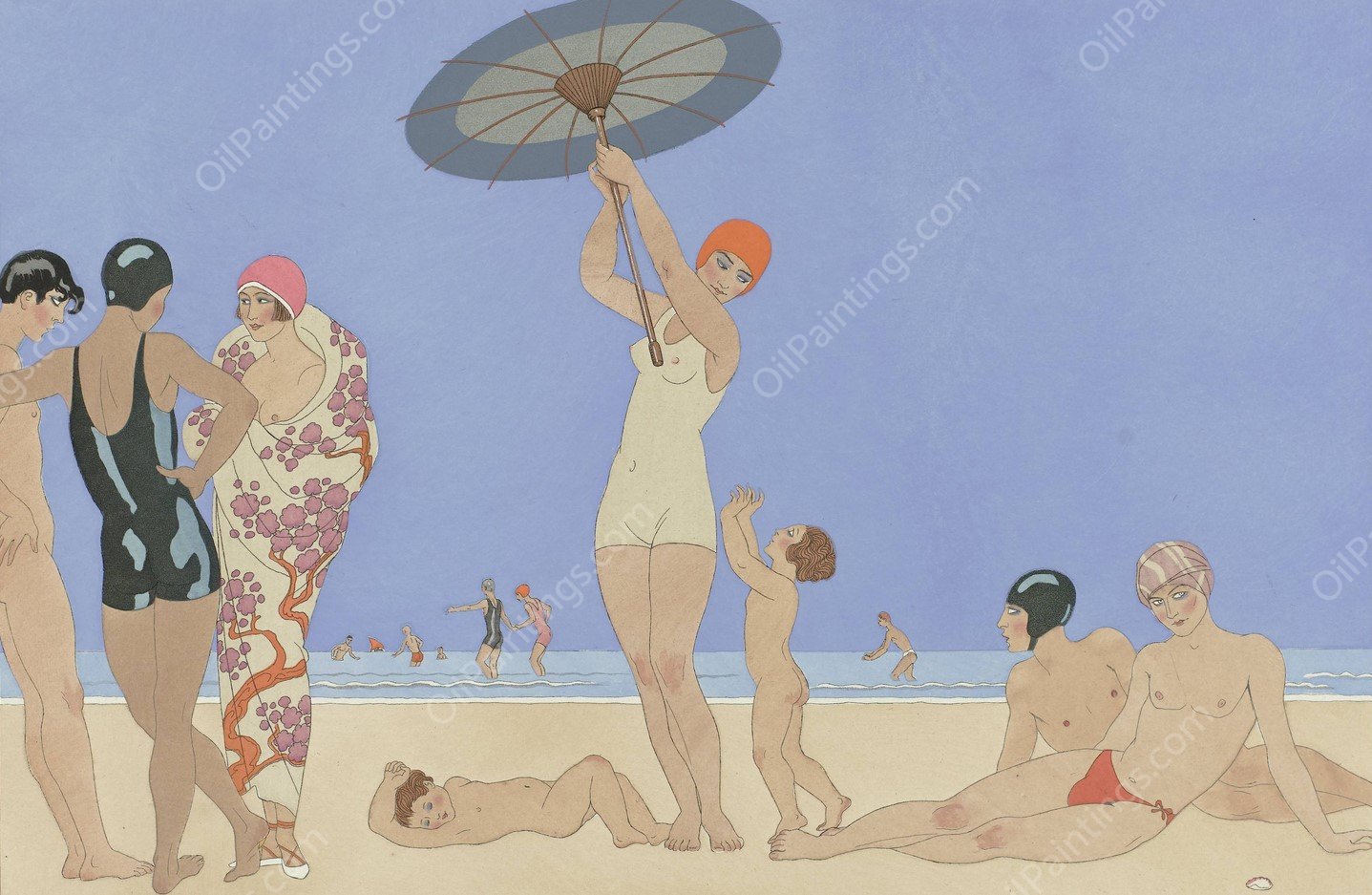 Au Lido  by George Barbier - Hand-Painted Oil Painting Reproduction
