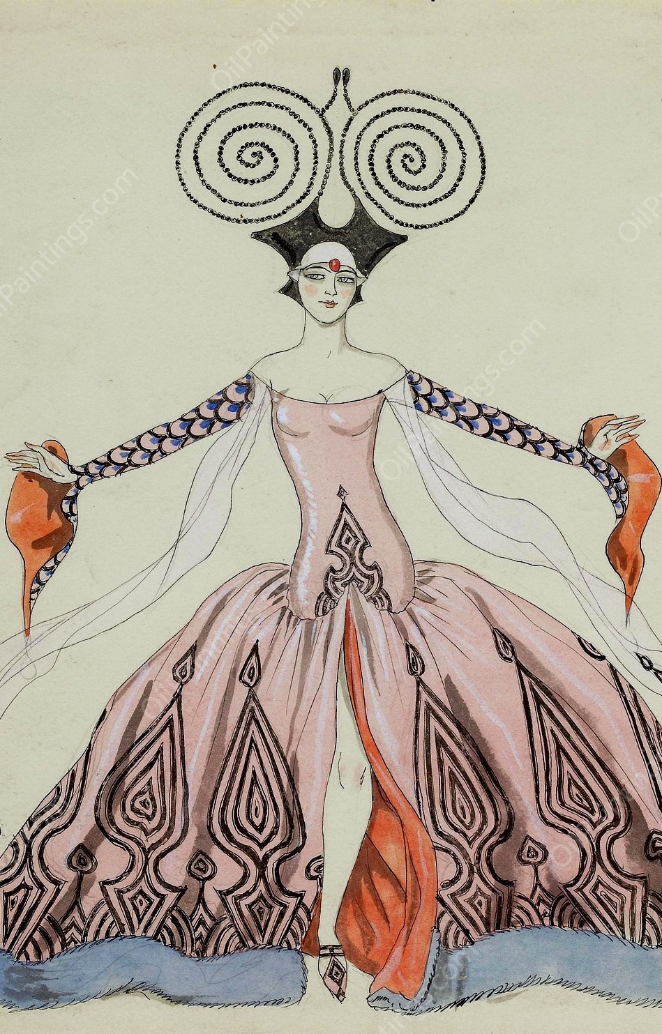 Costume Drawing by George Barbier - Hand-Painted Oil Painting Reproduction