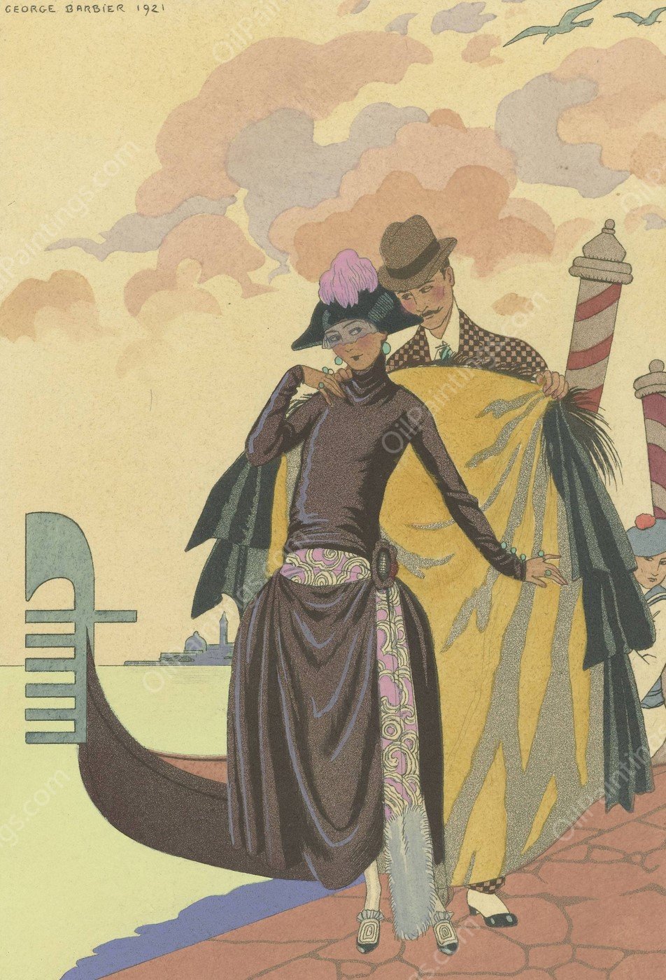 Elle et Lui ; France XXe siecle  by George Barbier - Hand-Painted Oil Painting Reproduction