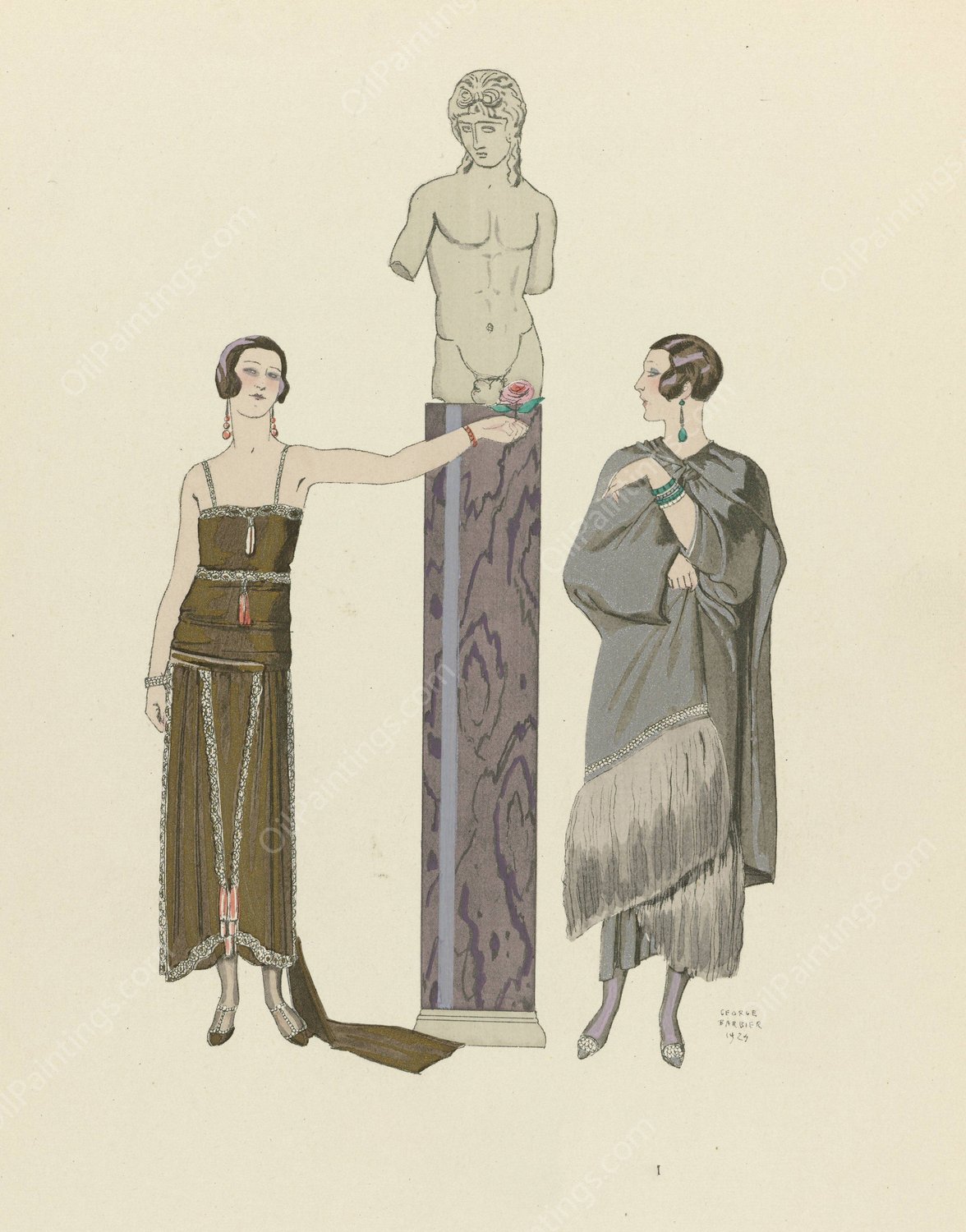 Eros ; Robe et manteau, pour le soir, de Worth  by George Barbier - Hand-Painted Oil Painting Reproduction