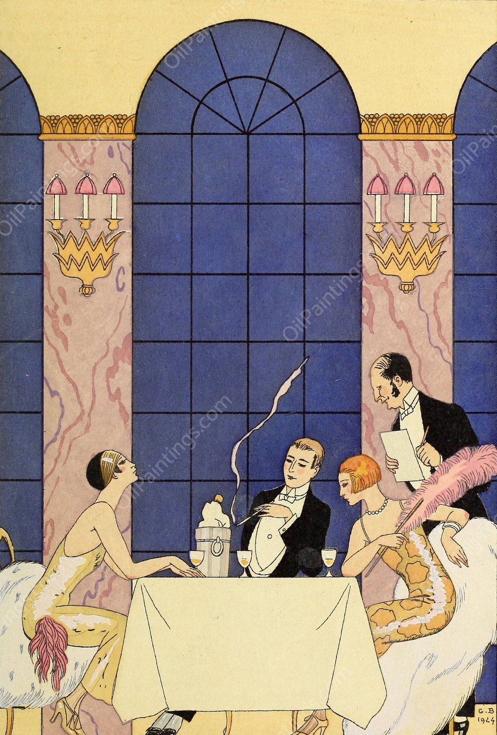 Falbalas et fanfreluches, La Gourmandise  by George Barbier - Hand-Painted Oil Painting Reproduction
