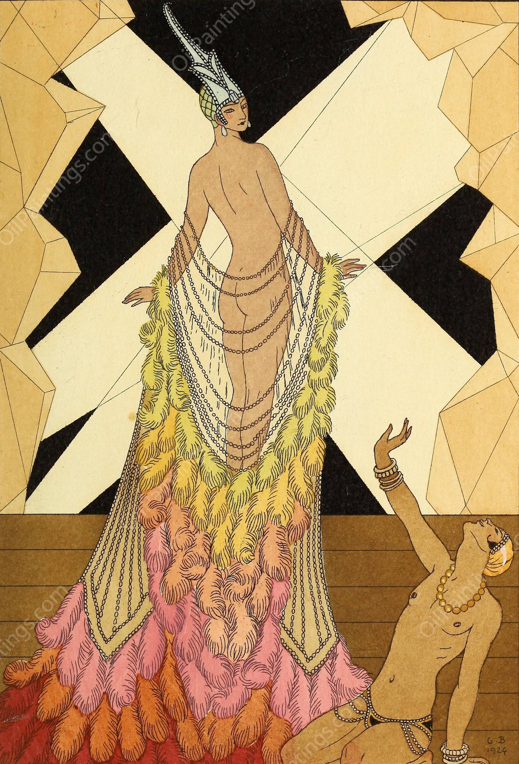 Falbalas et fanfreluches, L'Orgueil  by George Barbier - Hand-Painted Oil Painting Reproduction