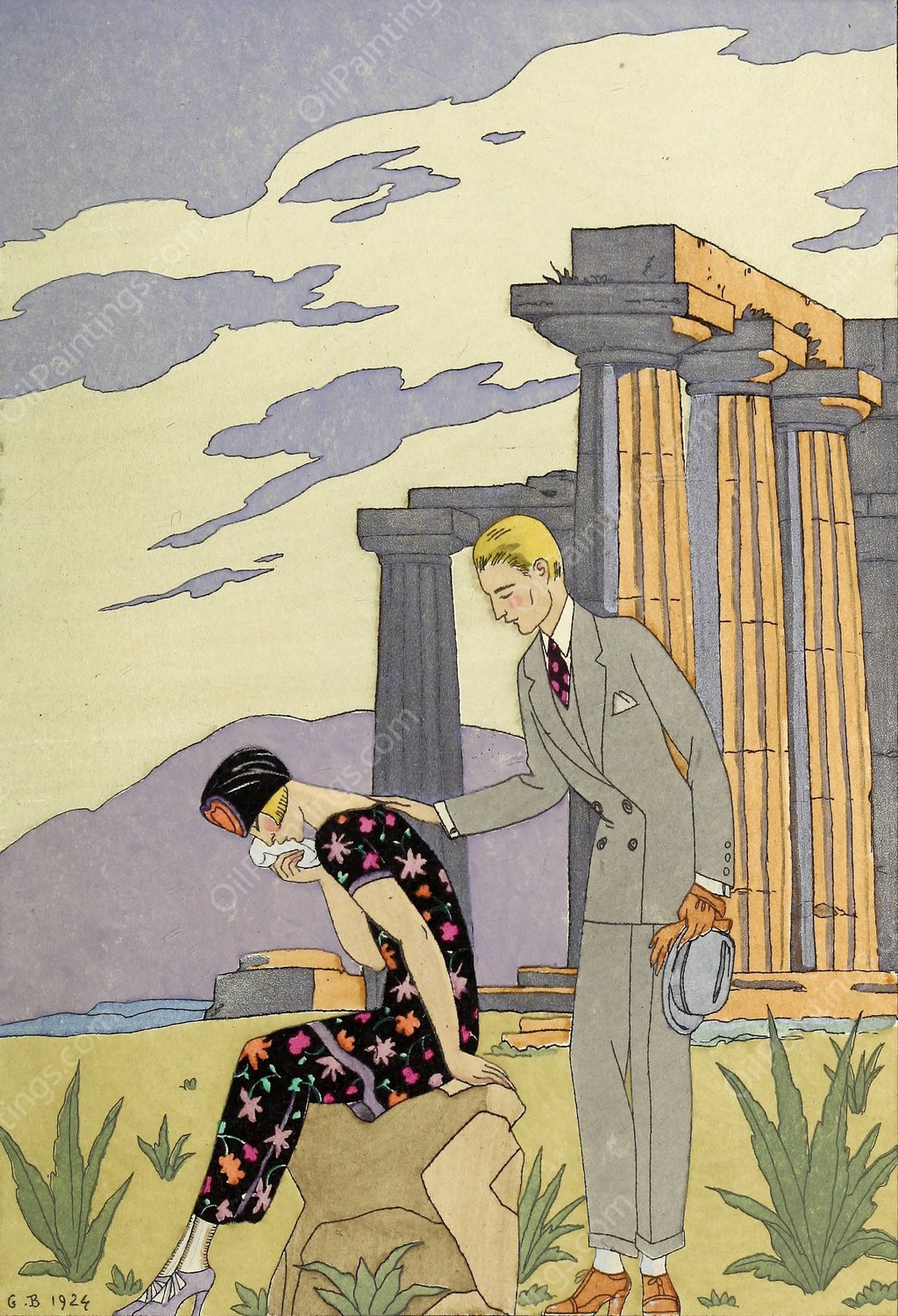 Falbalas et fanfreluches, Paestum  by George Barbier - Hand-Painted Oil Painting Reproduction
