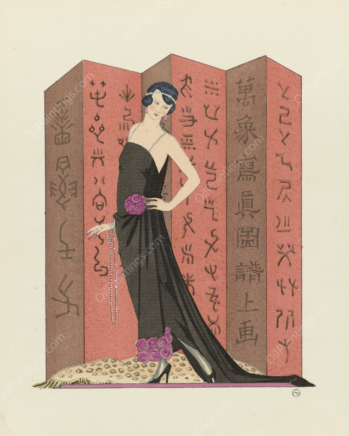 Famous Fashion Houses  by George Barbier - Hand-Painted Oil Painting Reproduction