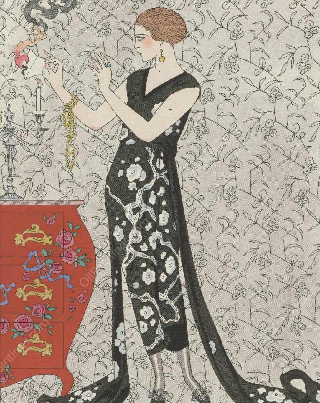 Fumee; Robe du soir, de Beer  by George Barbier - Hand-Painted Oil Painting Reproduction