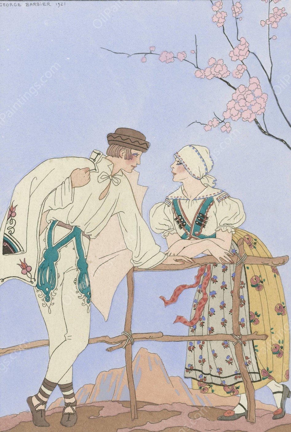 Gentils Propos  by George Barbier - Hand-Painted Oil Painting Reproduction