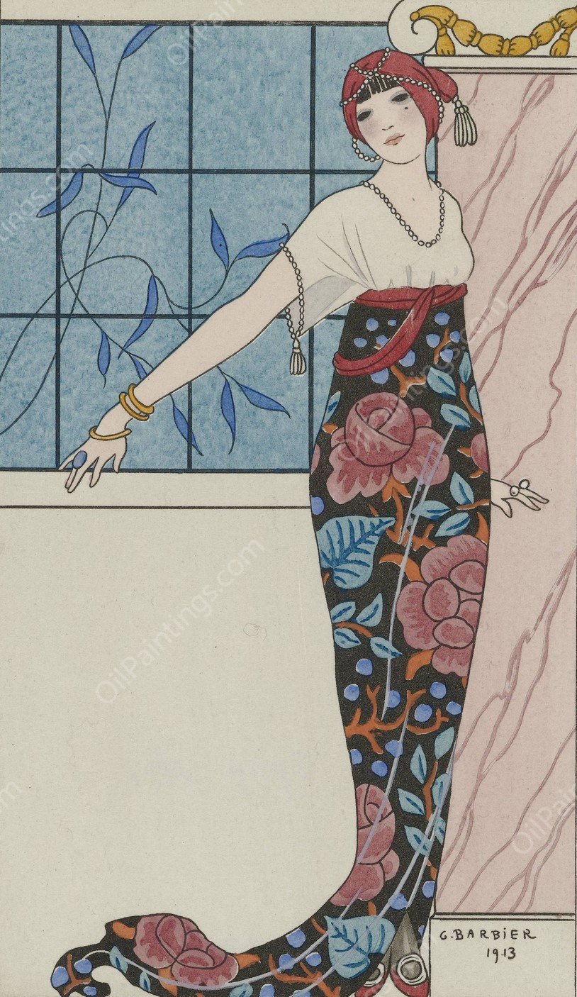 Grande robe du soir by George Barbier - Hand-Painted Oil Painting Reproduction