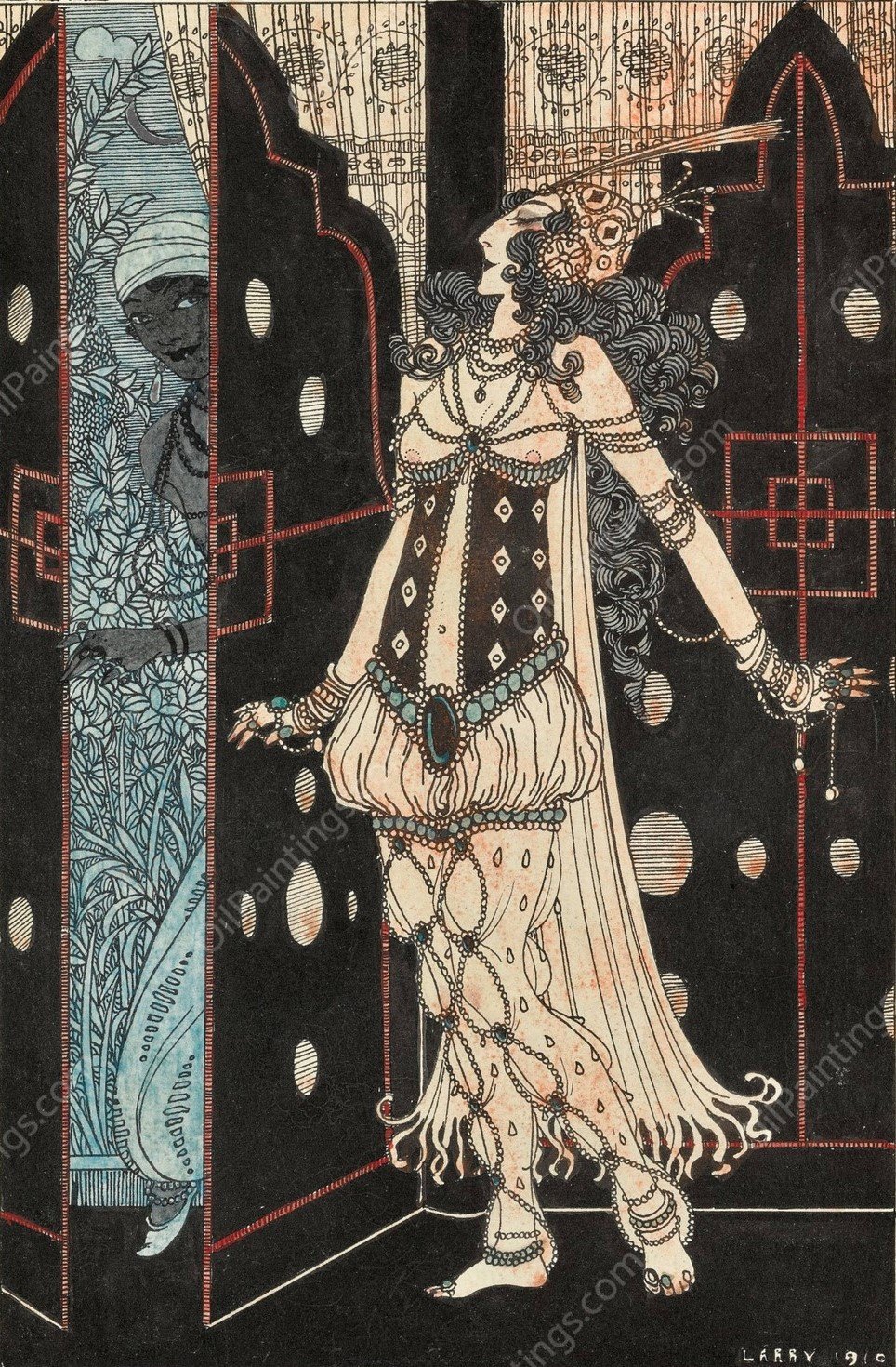 Ida Rubinstein and Vaslav Nijinsky in Scheherazade  by George Barbier - Hand-Painted Oil Painting Reproduction