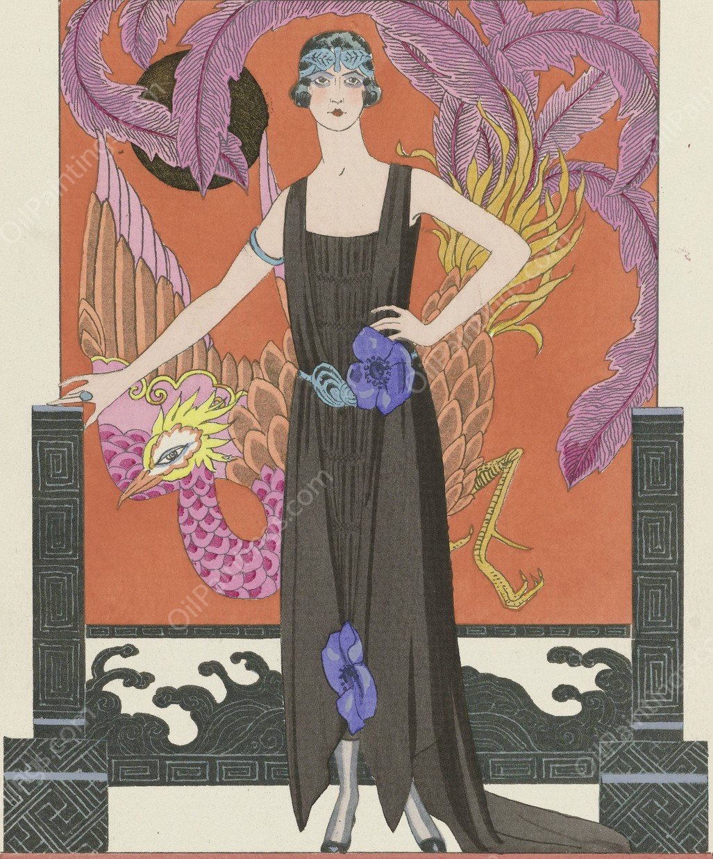 La belle dame sans merci ; Robe du soir, de Worth  by George Barbier - Hand-Painted Oil Painting Reproduction