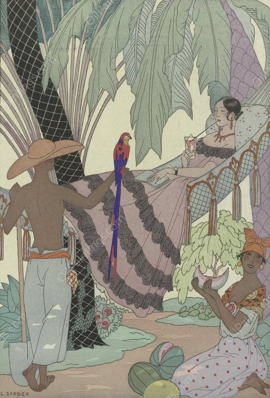 La belle indolente ; Antilles XIXe siecle  by George Barbier - Hand-Painted Oil Painting Reproduction