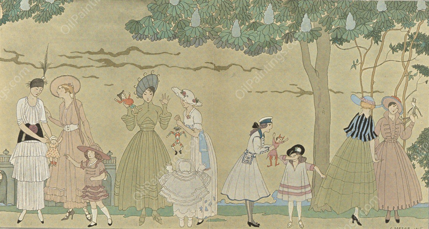 Le Jeu des Marionnettes  by George Barbier - Hand-Painted Oil Painting Reproduction